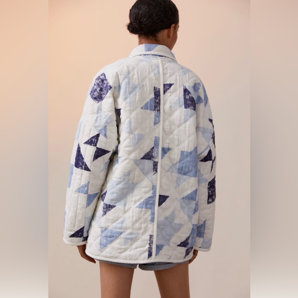 Anthropologie Quilted Jacket in Blue and White - Picture 2 of 15